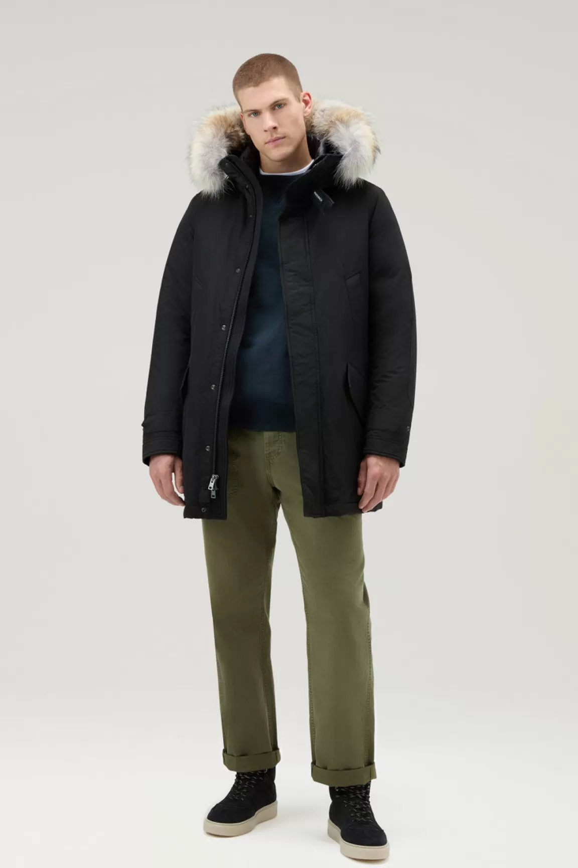 Woolrich Polar Parka Van Ramar Cloth-stof Met Hoge Kraag En Bontrand Black Best Sale