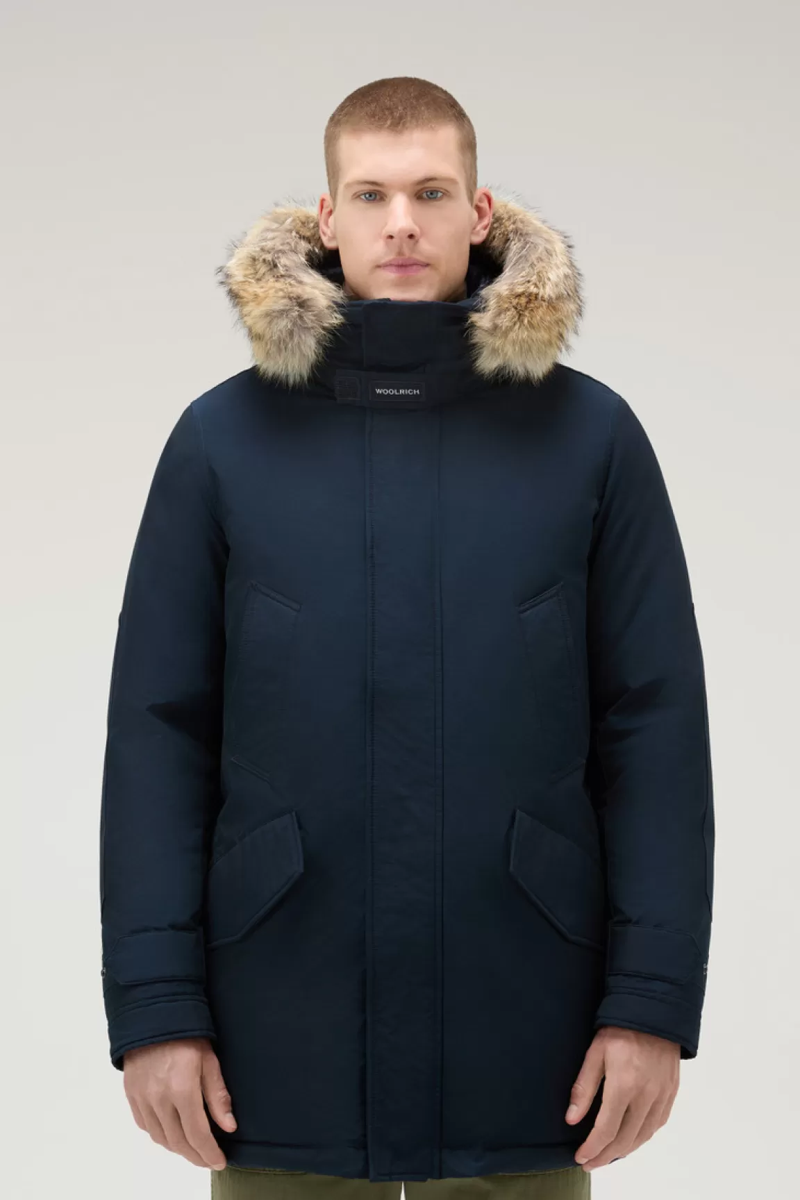 Woolrich Polar Parka Van Ramar Cloth-stof Met Hoge Kraag En Bontrand Melton Blue Store