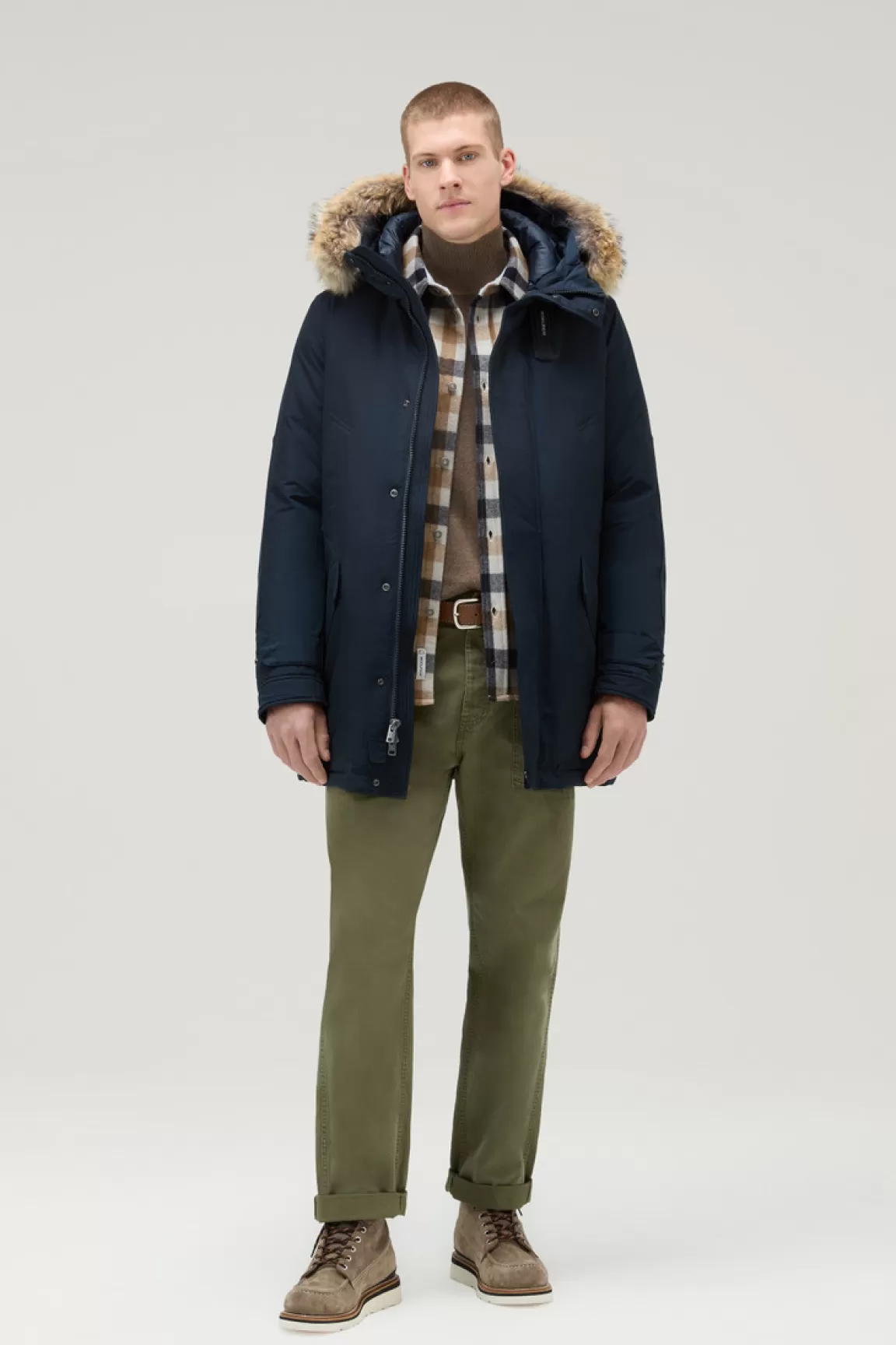 Woolrich Polar Parka Van Ramar Cloth-stof Met Hoge Kraag En Bontrand Melton Blue Store