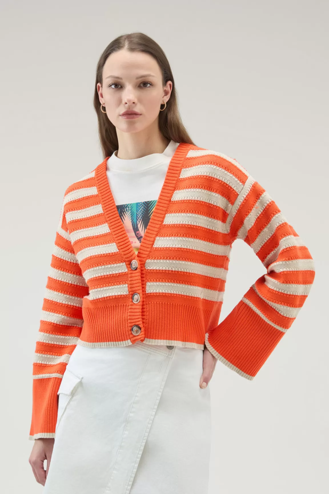 Woolrich Puur Katoenen Vest Met Knopen Light Oak Koi Stripe Store