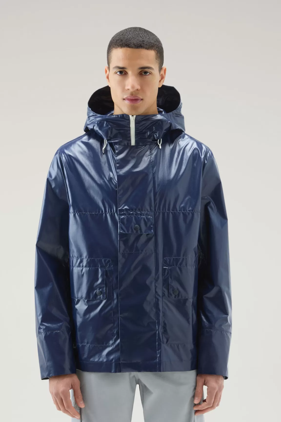 Woolrich Resine-jack Van Ripstop Stof Met Capuchon Royal Navy Discount