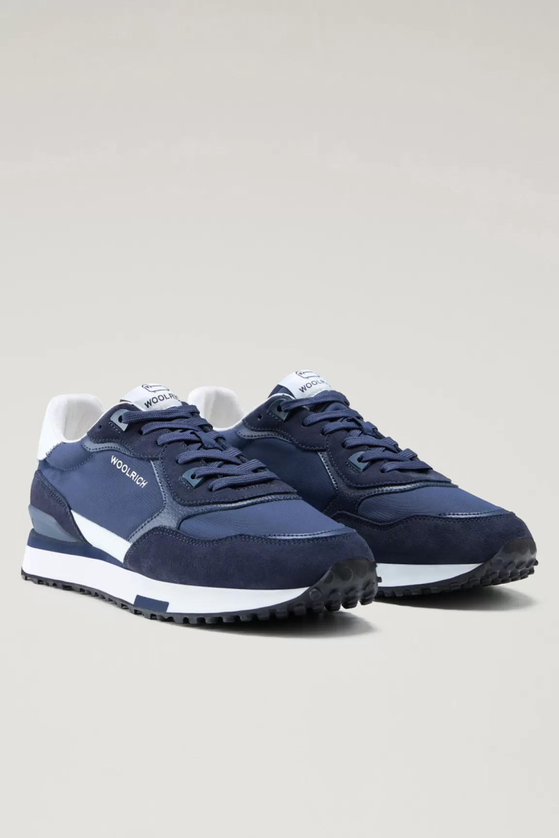Woolrich Retro Leren Sneakers Met Nylon Details Blue Blue Store