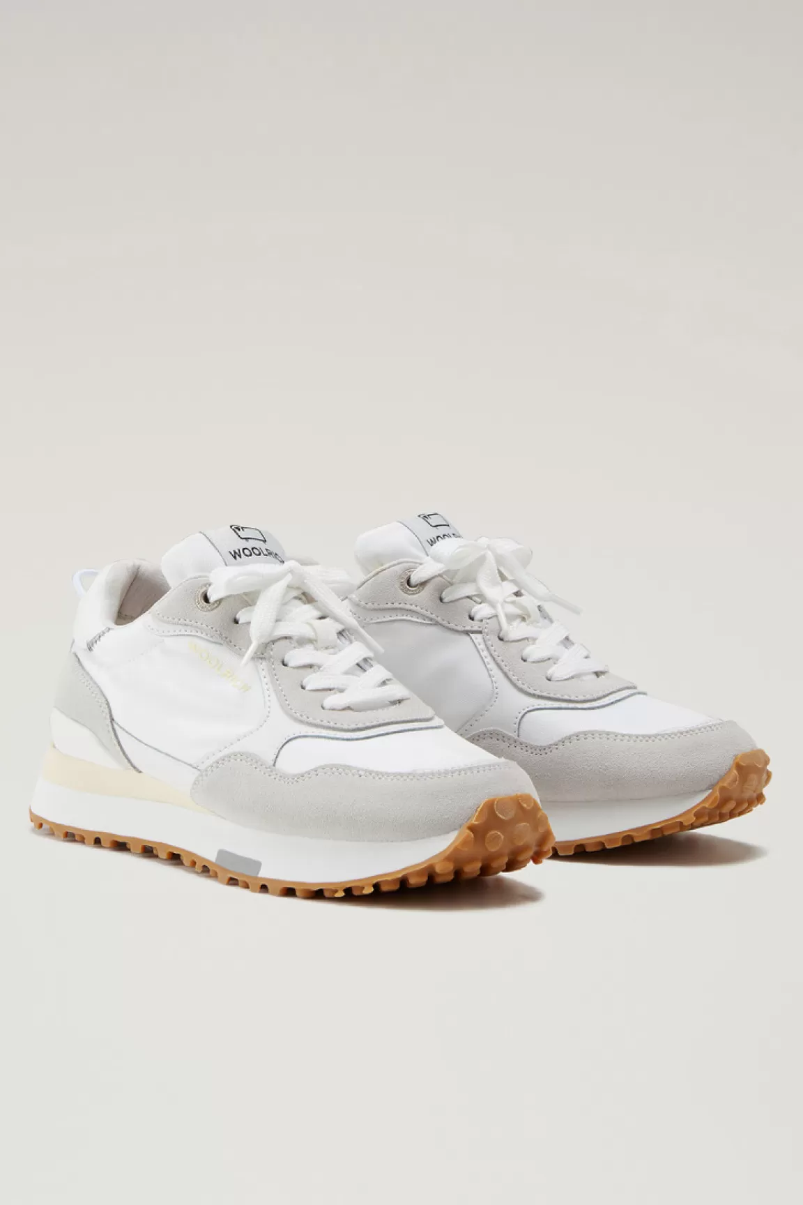 Woolrich Retro Leren Sneakers Met Nylon Details White White New