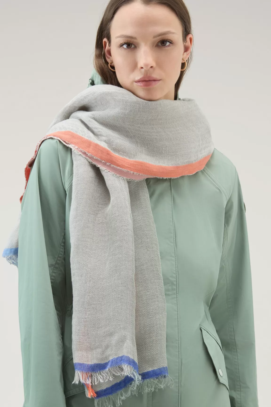 Woolrich Sjaal Van Een Mix Van Linnen En Katoen Met Colorblock-patroon Light Oak Sale