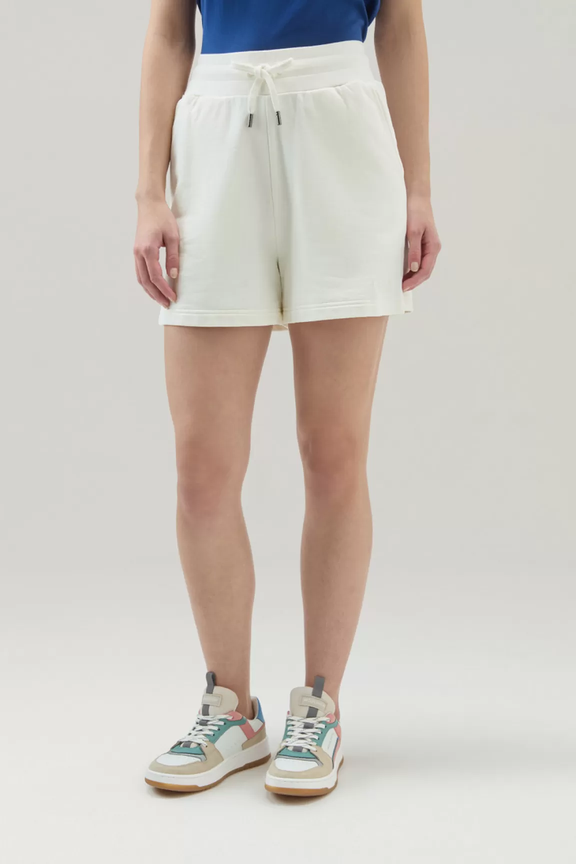 Woolrich Sportieve Bermuda Van Zuiver Badstof Katoen Met Trekkoord Plaster White Cheap