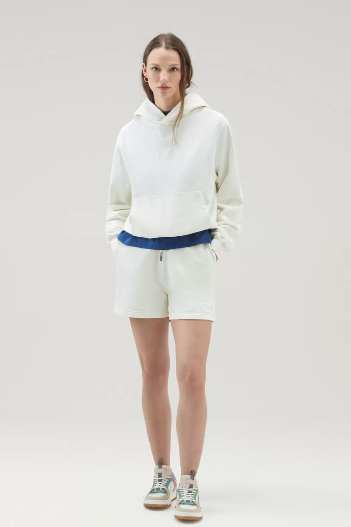 Woolrich Sportieve Bermuda Van Zuiver Badstof Katoen Met Trekkoord Plaster White Cheap