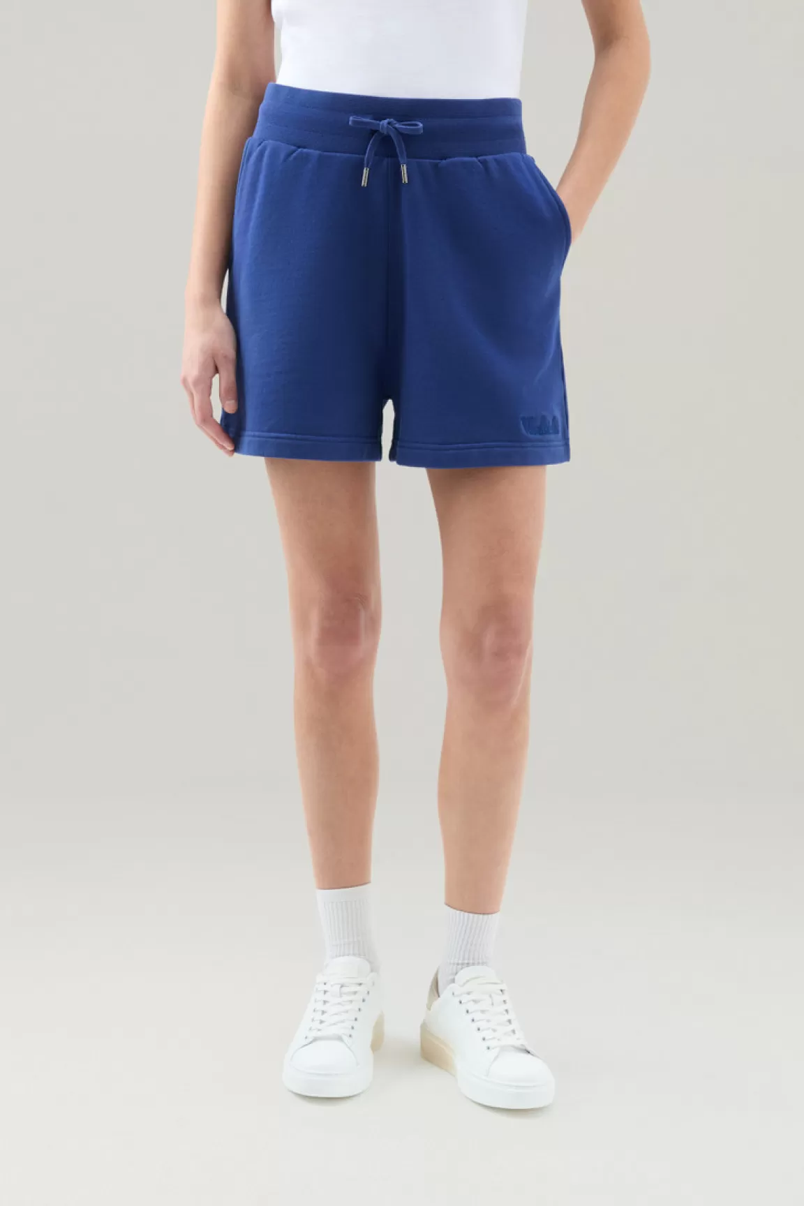 Woolrich Sportieve Bermuda Van Zuiver Badstof Katoen Met Trekkoord Twilight Blue Hot
