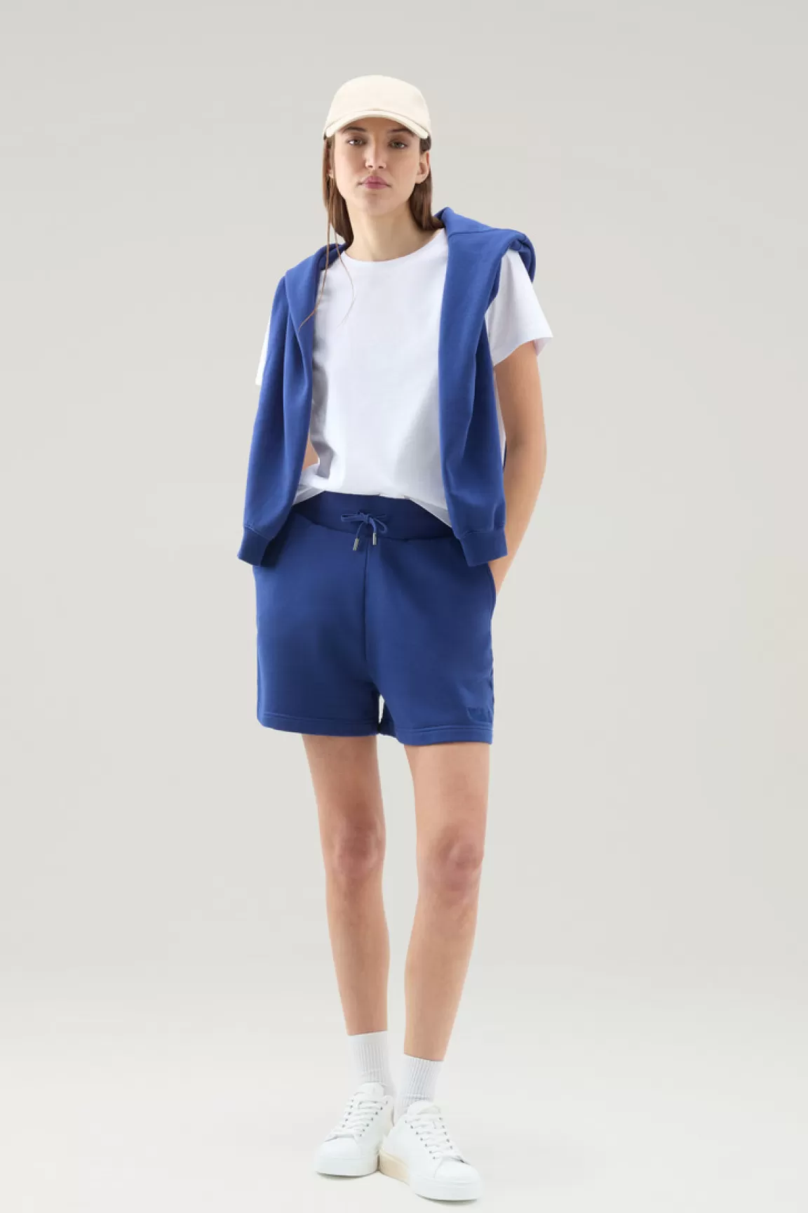 Woolrich Sportieve Bermuda Van Zuiver Badstof Katoen Met Trekkoord Twilight Blue Hot