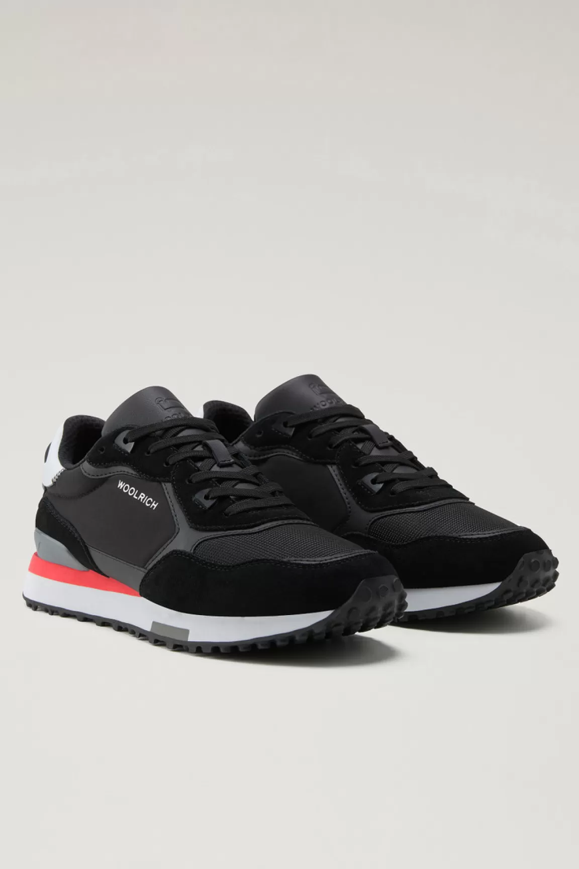 Woolrich Suède Retro Sneakers Met Nylondetails Black Black Outlet