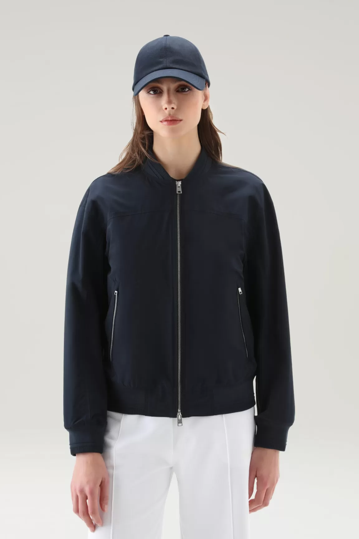 Woolrich Summer-bomberjack Gemaakt Van Urban Touch-stof Melton Blue Best Sale