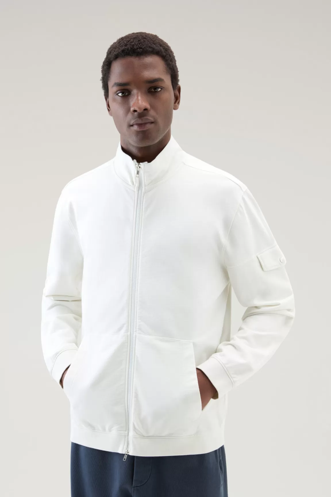 Woolrich Sweatshirt Van Puur Katoen Met Rits En Hoge Kraag Stone Cheap