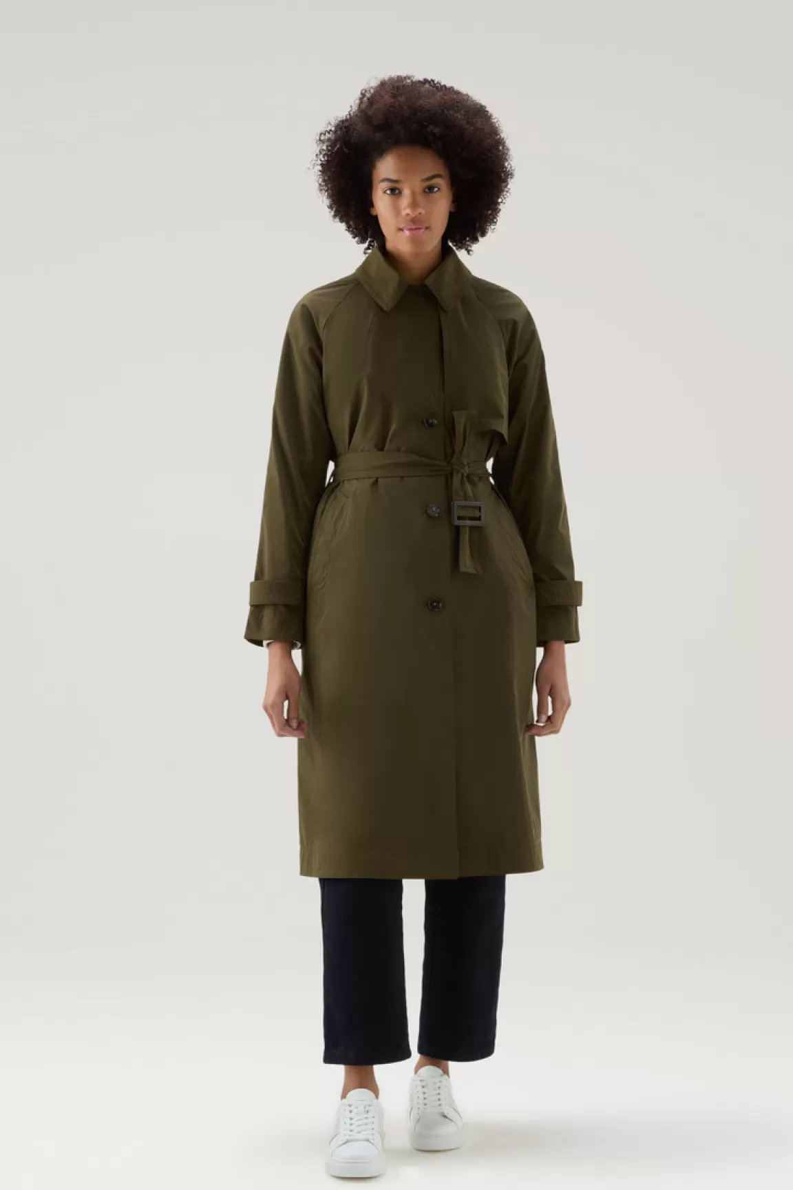 Woolrich Trenchcoat Van Urban Touch-stof Met Tailleband Met Riem Dark Green Cheap
