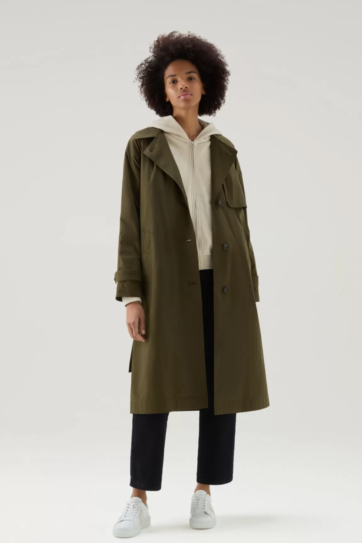 Woolrich Trenchcoat Van Urban Touch-stof Met Tailleband Met Riem Dark Green Cheap