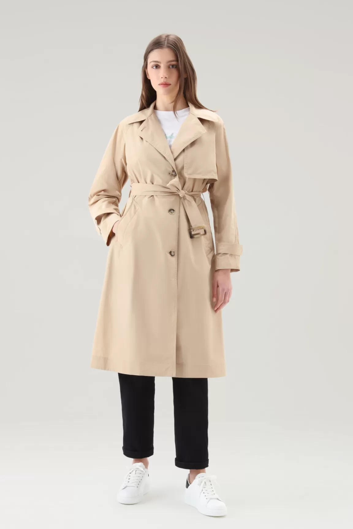 Woolrich Trenchcoat Van Urban Touch-stof Met Tailleband Met Riem Feather Beige Sale