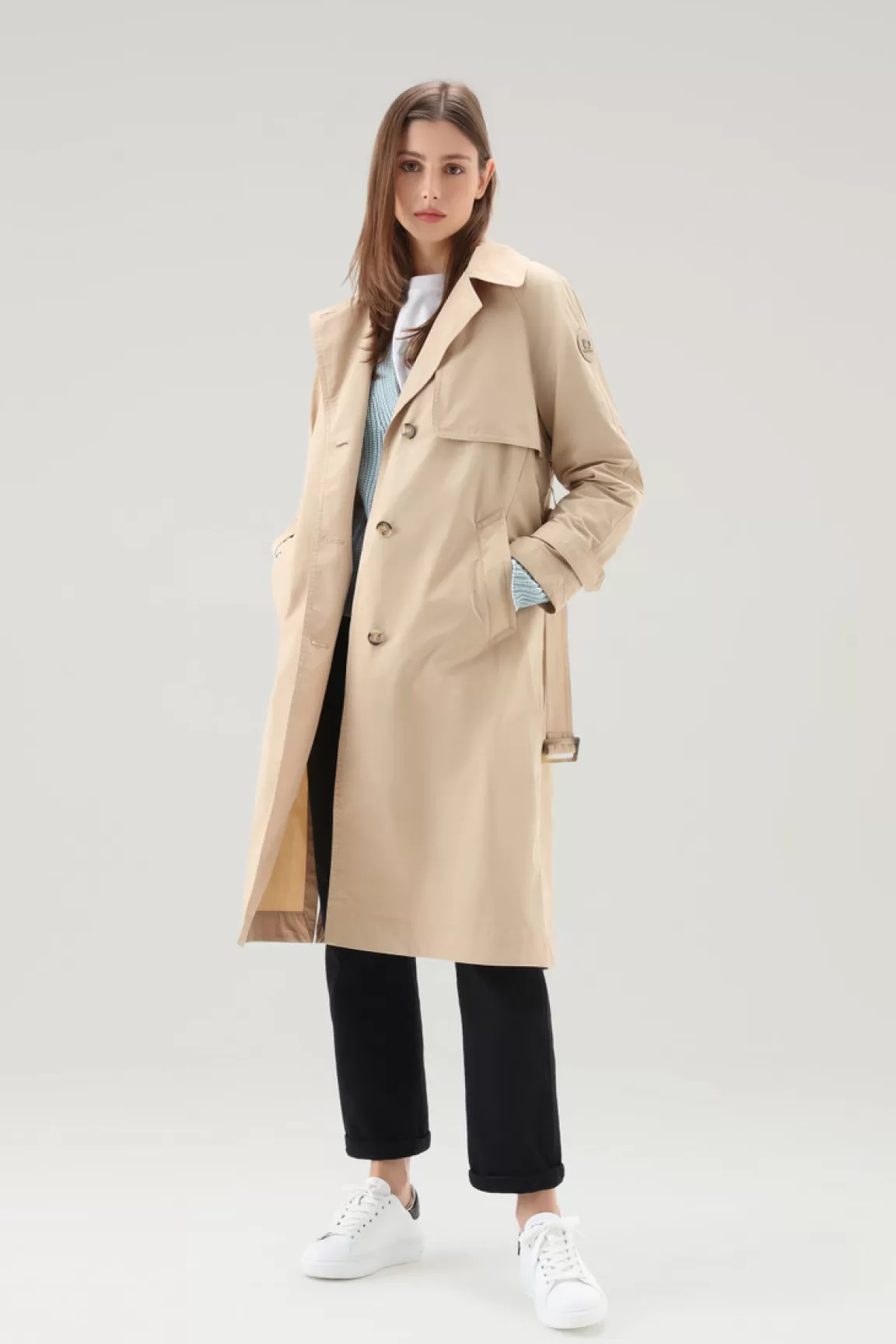 Woolrich Trenchcoat Van Urban Touch-stof Met Tailleband Met Riem Feather Beige Sale
