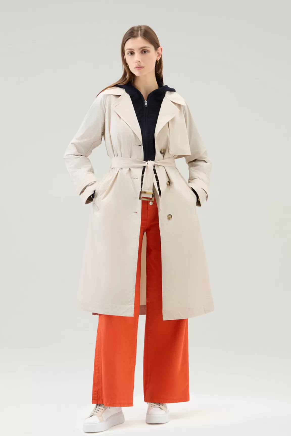 Woolrich Trenchcoat Van Urban Touch-stof Met Tailleband Met Riem Light Oak Cheap