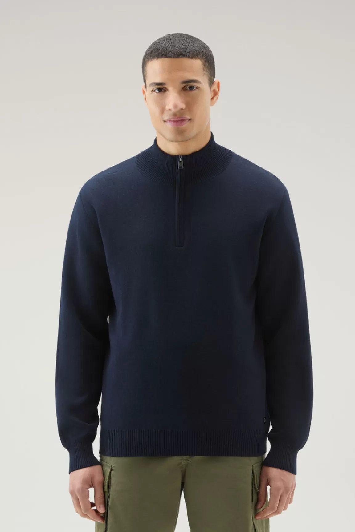 Woolrich Trui Met Col En Halve Rits Melton Blue Cheap