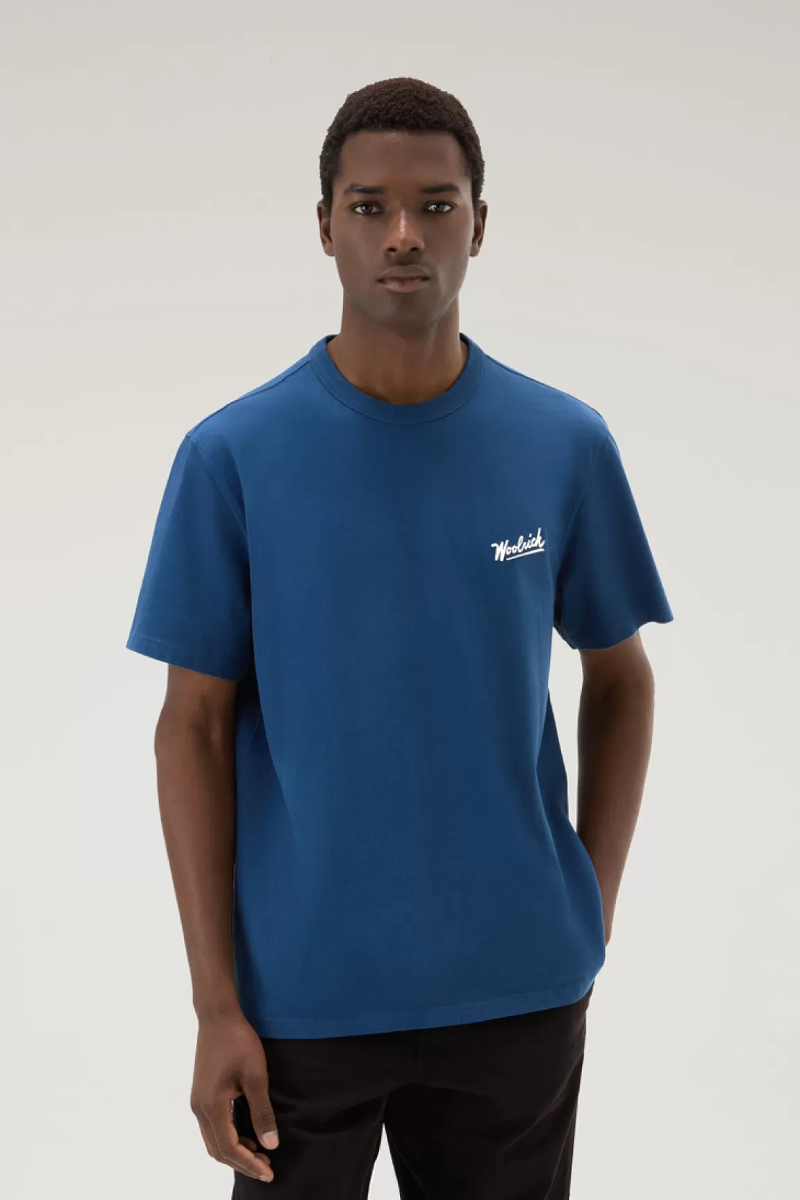 Woolrich T-shirt Van Zuiver Katoen Met Westernprint Op De Rug Blue Lobster Cheap