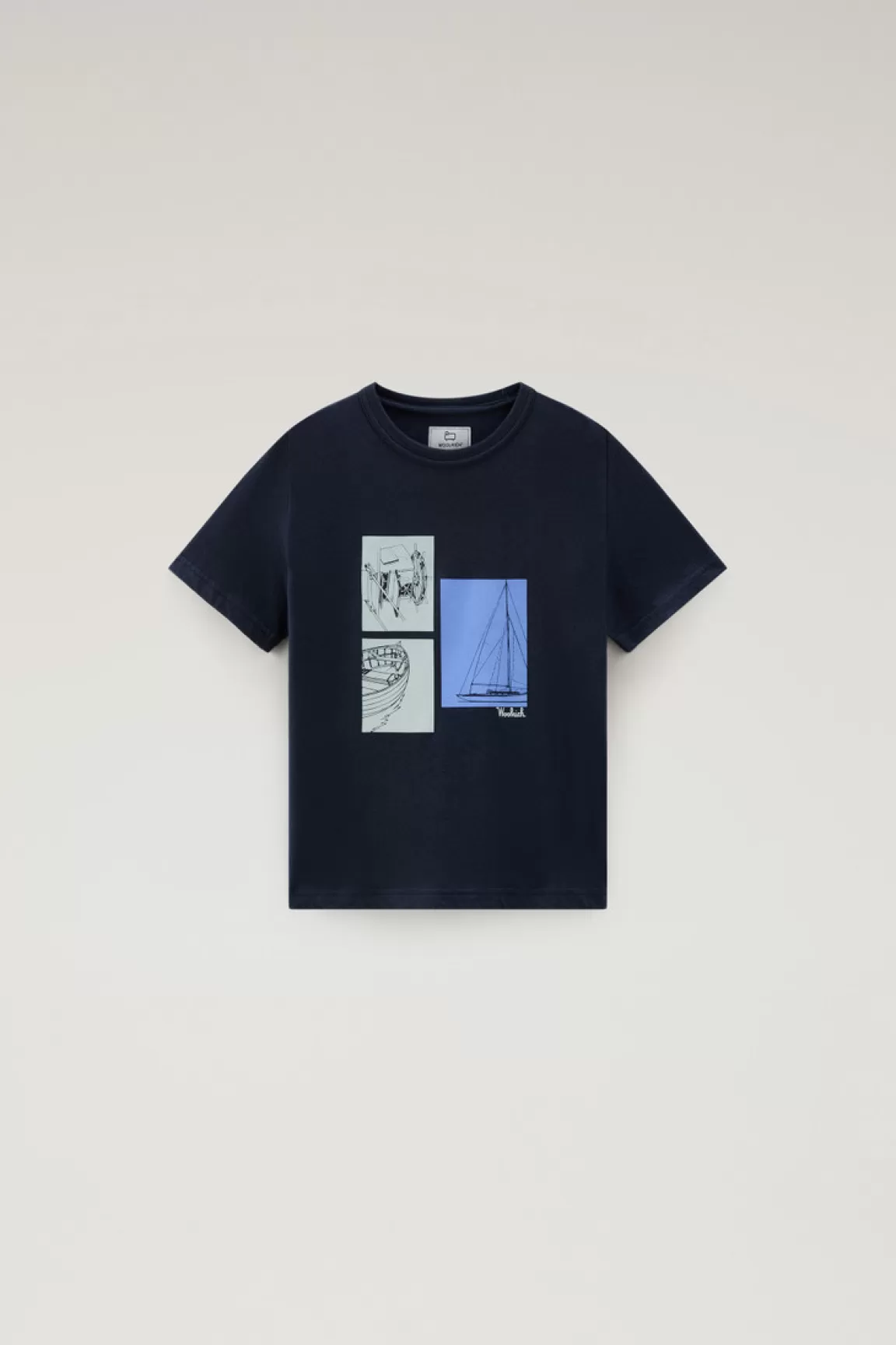 Woolrich T-shirt Voor Jongens Van Zuiver Katoen Met Grafische Print Melton Blue New