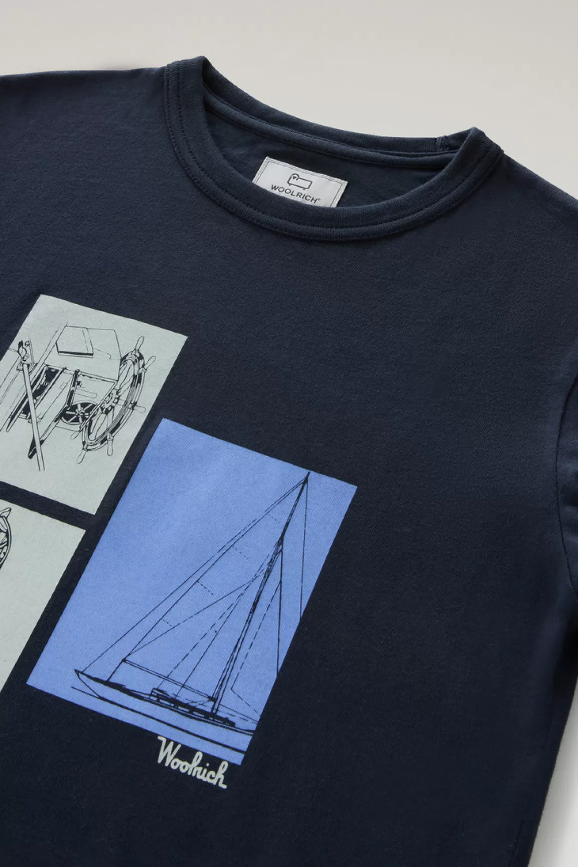Woolrich T-shirt Voor Jongens Van Zuiver Katoen Met Grafische Print Melton Blue New