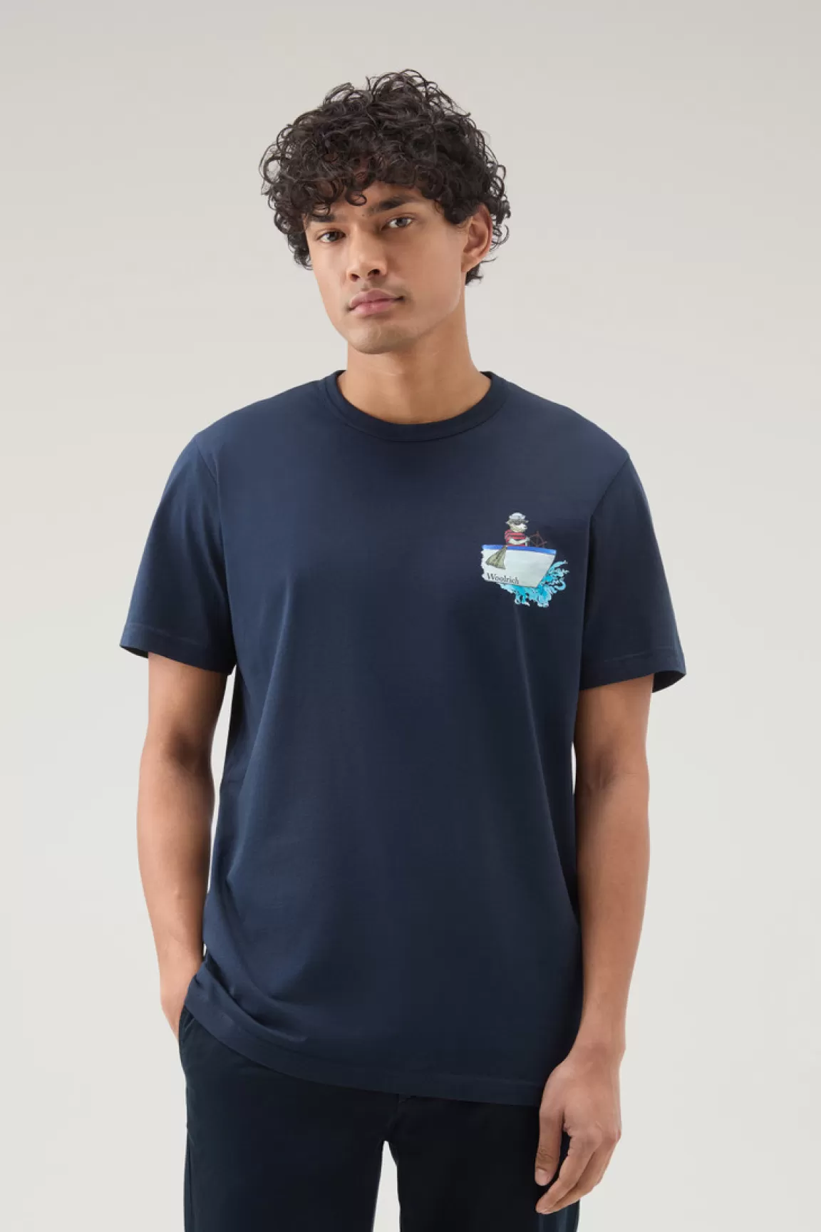 Woolrich T-shirt Voor Jongens Van Zuiver Katoen Met Grafische Print Melton Blue Discount