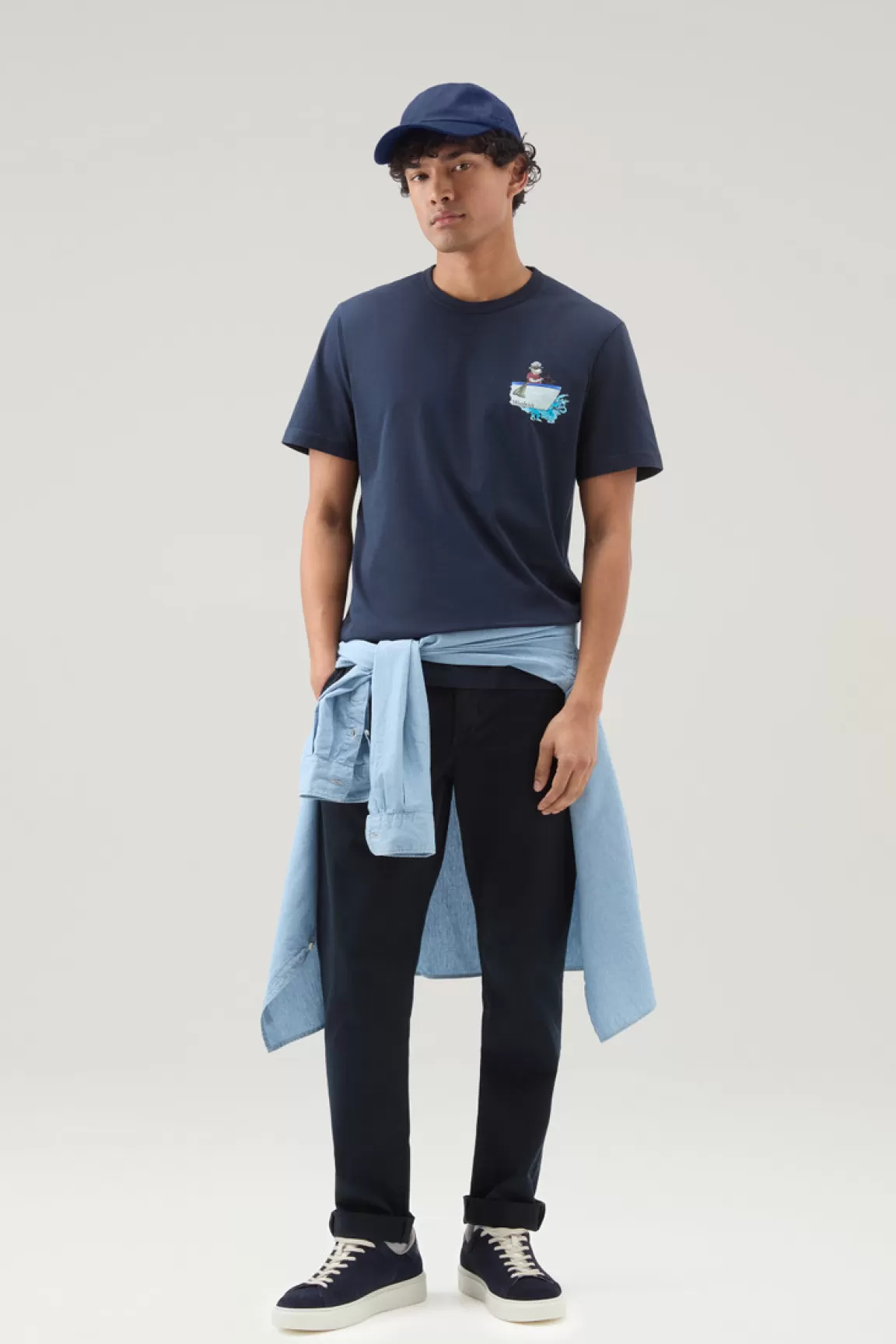 Woolrich T-shirt Voor Jongens Van Zuiver Katoen Met Grafische Print Melton Blue Discount