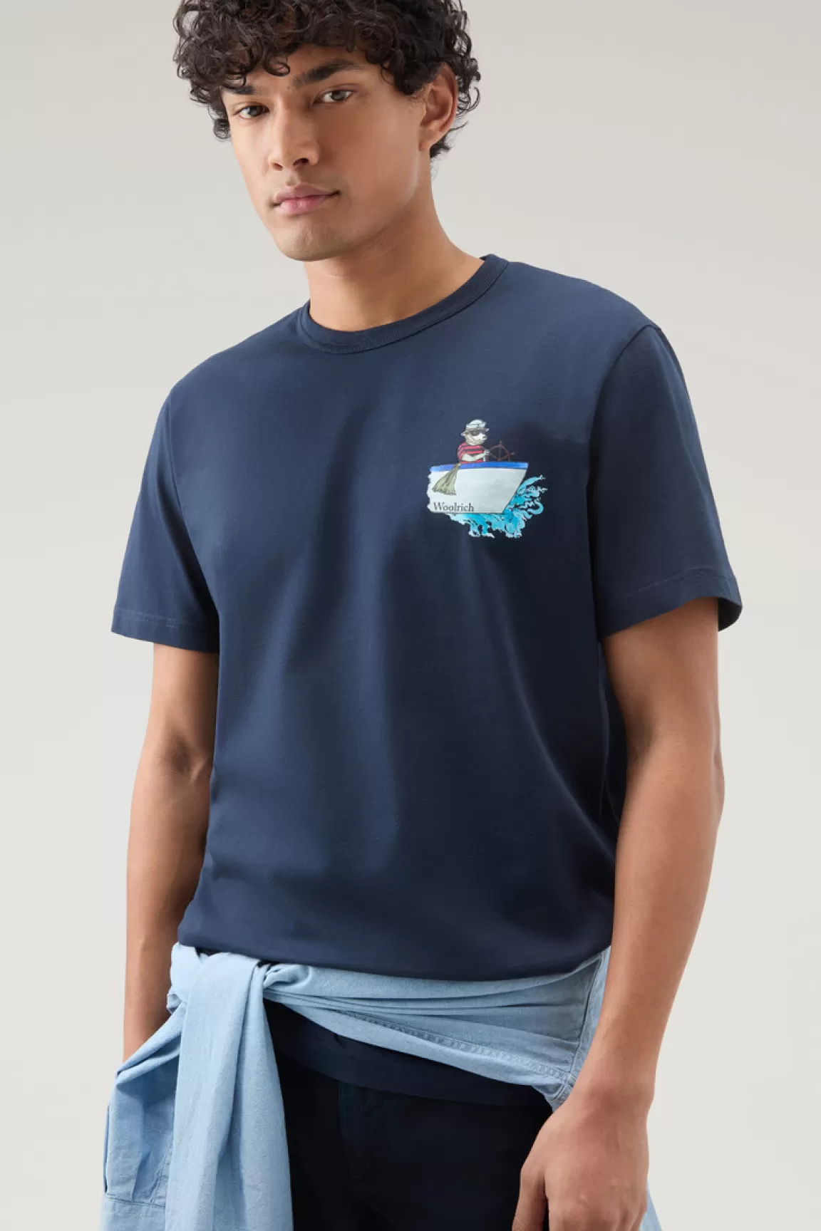 Woolrich T-shirt Voor Jongens Van Zuiver Katoen Met Grafische Print Melton Blue Discount