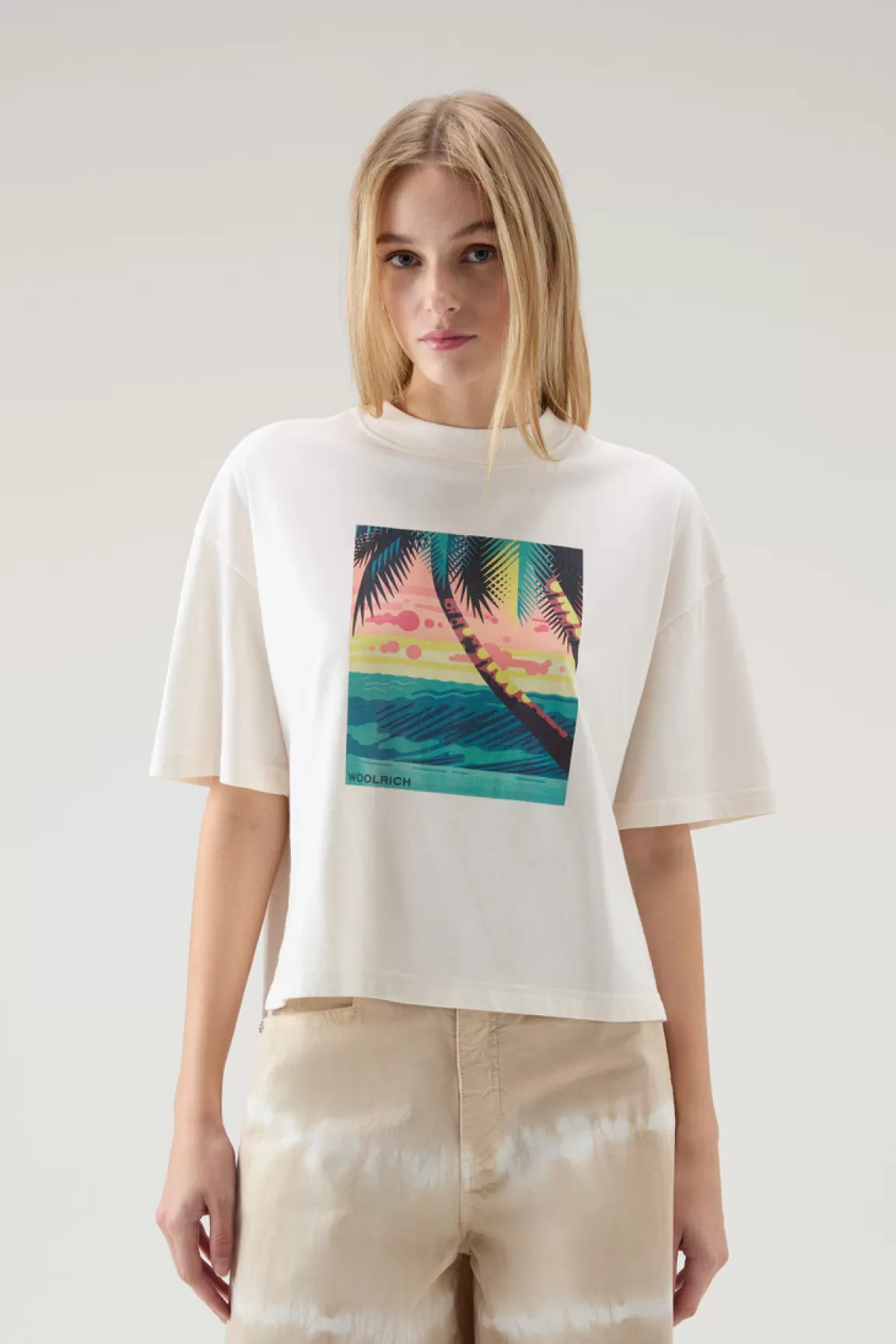 Woolrich T-shirt Voor Jongens Van Zuiver Katoen Met Grafische Print Plaster White New