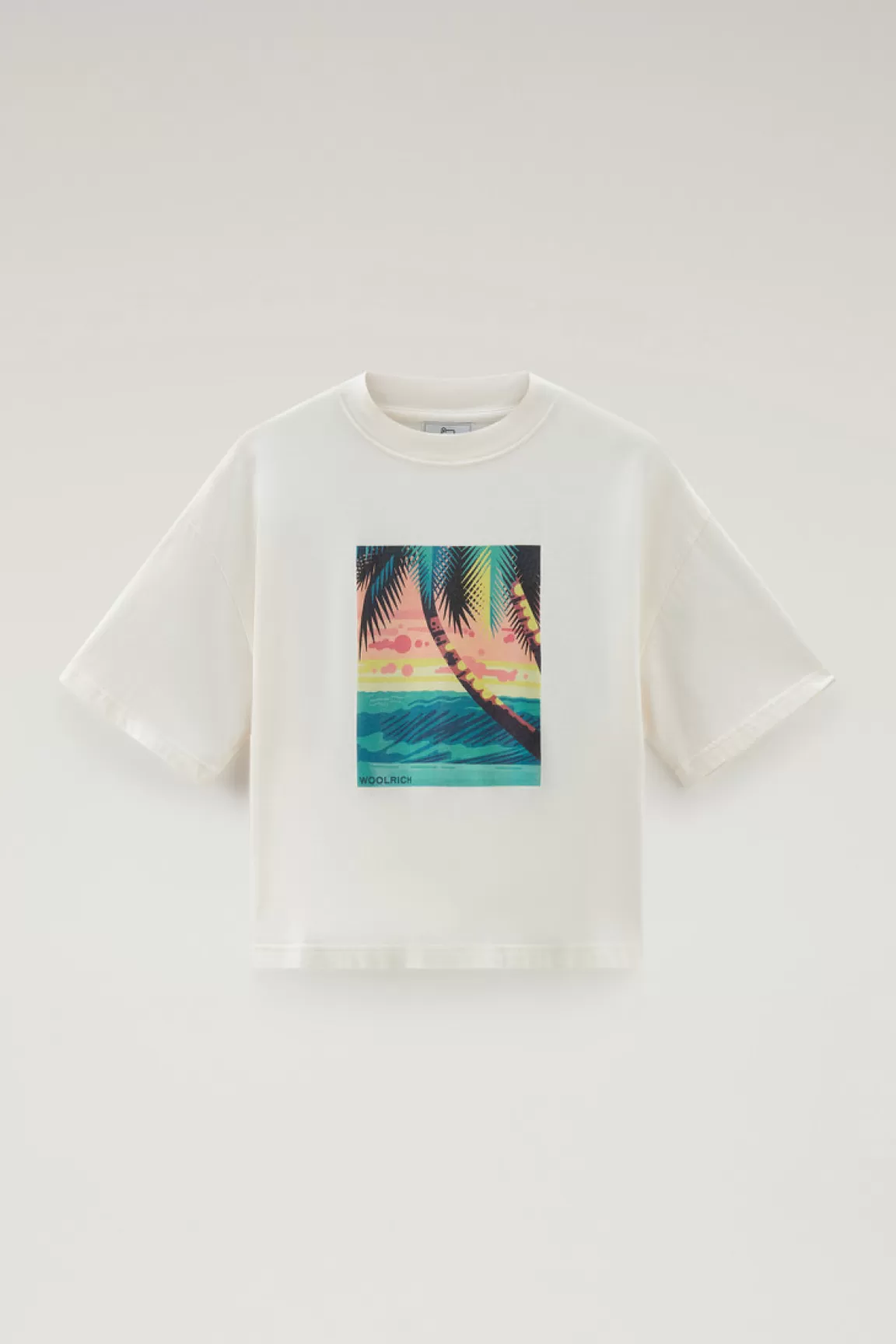 Woolrich T-shirt Voor Jongens Van Zuiver Katoen Met Grafische Print Plaster White New