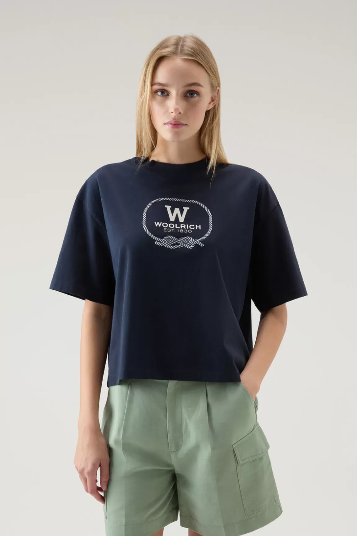 Woolrich T-shirt Voor Jongens Van Zuiver Katoen Met Grafische Print Melton Blue Online