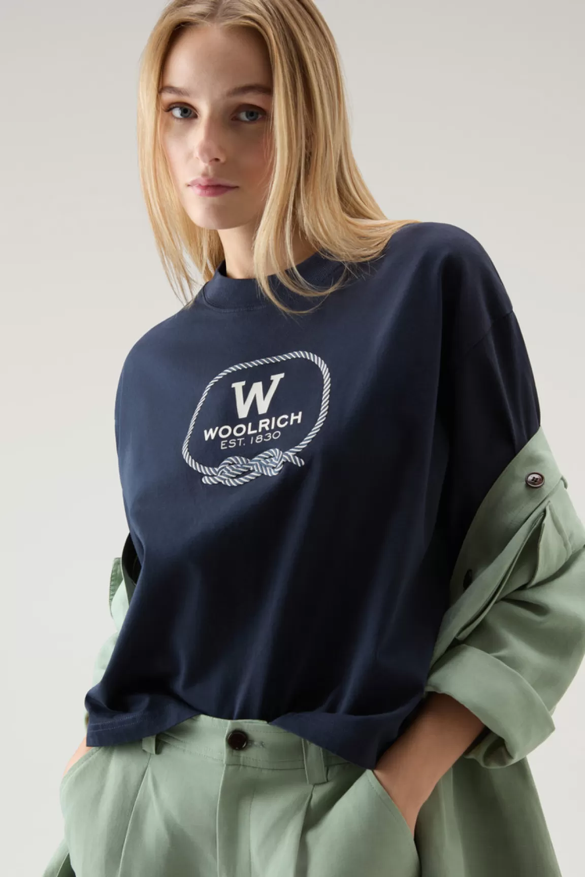 Woolrich T-shirt Voor Jongens Van Zuiver Katoen Met Grafische Print Melton Blue Online