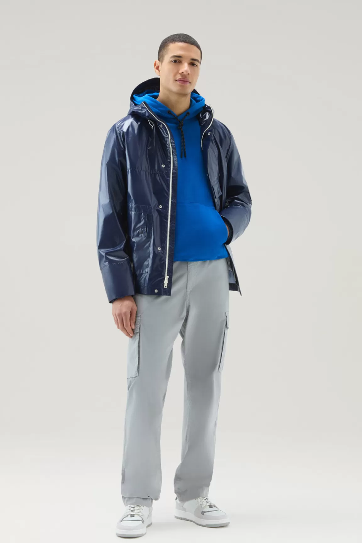 Woolrich US Trails Sweater Van Puur Katoen Met Capuchon Snorkel Blue Cheap
