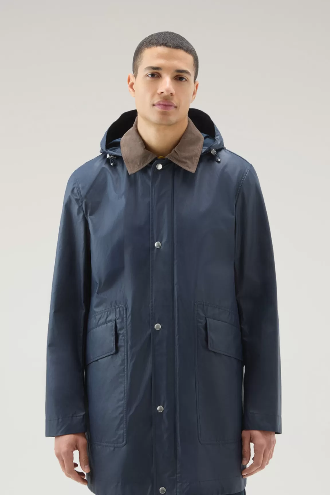 Woolrich Waxed Jack Met Afneembare Capuchon Melton Blue Sale