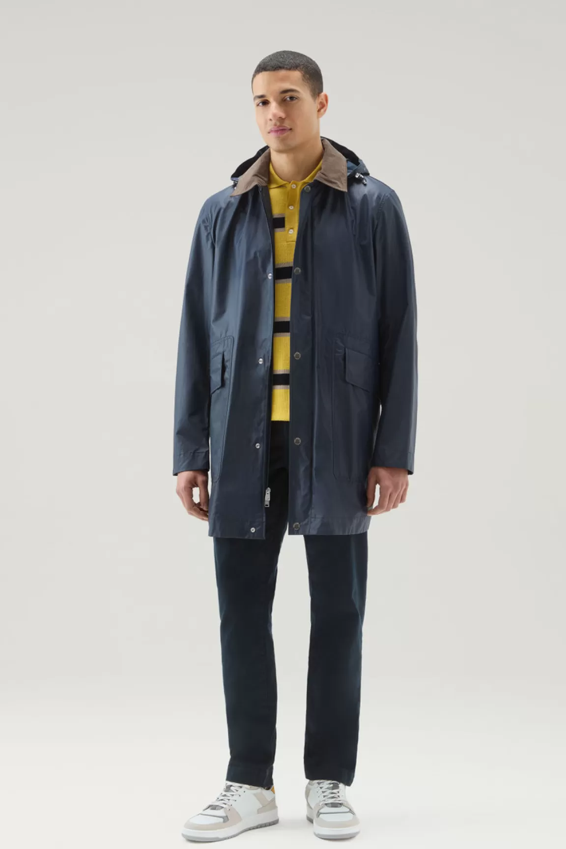 Woolrich Waxed Jack Met Afneembare Capuchon Melton Blue Sale