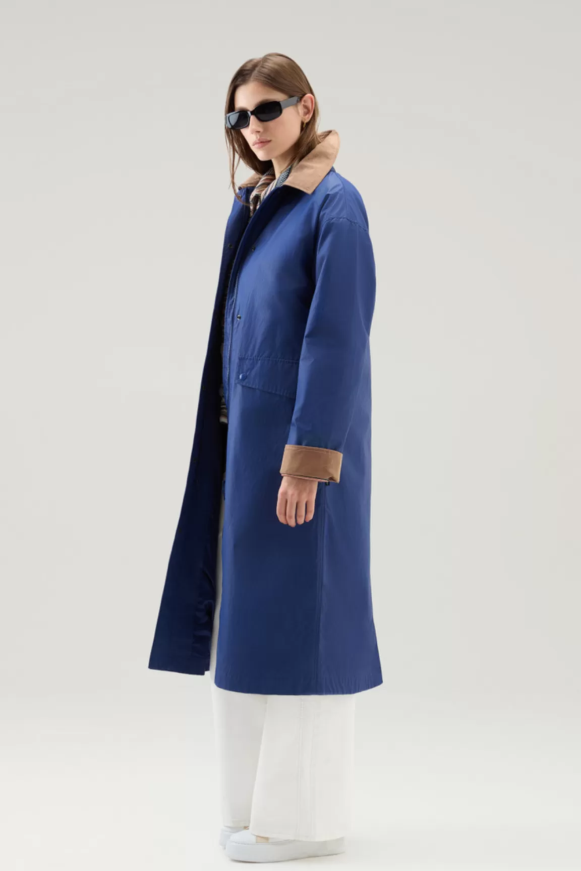 Woolrich Waxed Trenchcoat Van Een Mix Van Katoen En Nylon Met Puntkraag Twilight Blue Clearance