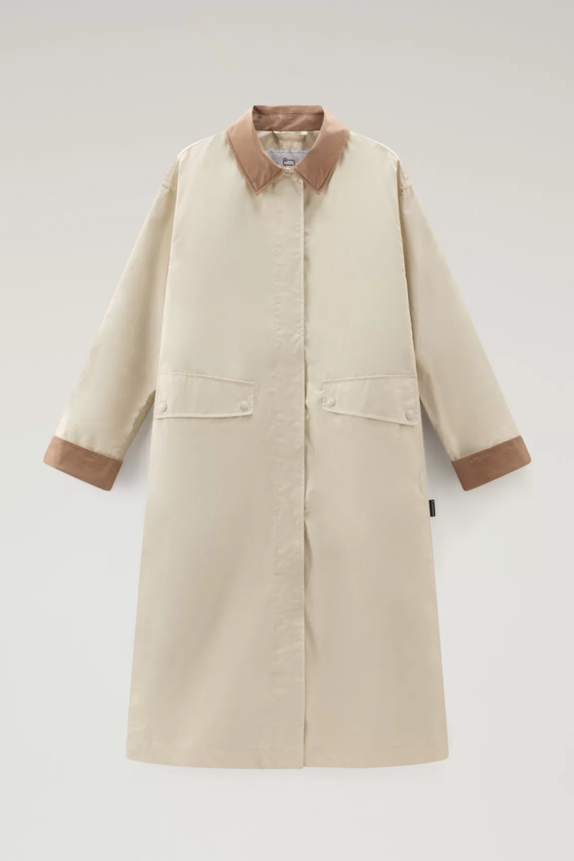 Woolrich Waxed Trenchcoat Van Een Mix Van Katoen En Nylon Met Puntkraag Light Oak Clearance