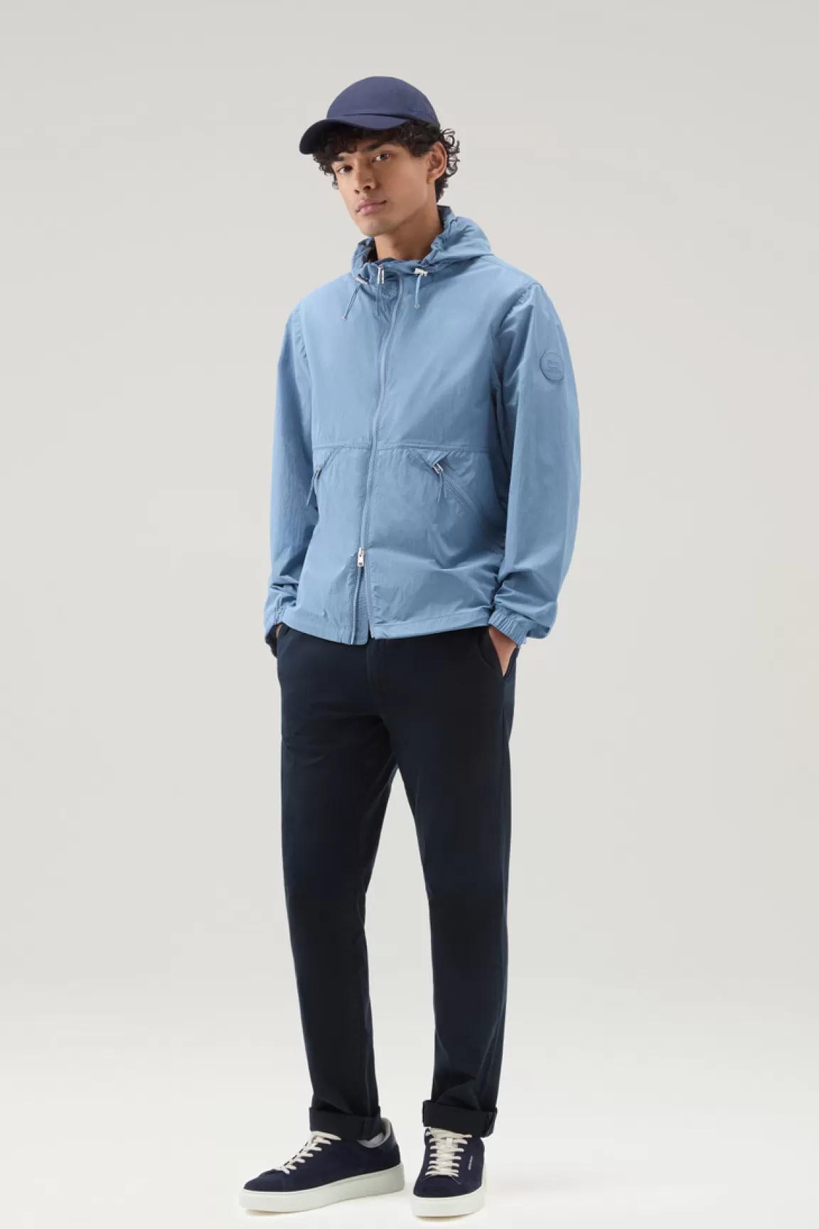 Woolrich Windjack Van Crinkle Nylon Met Capuchon Pastel Indigo Sale