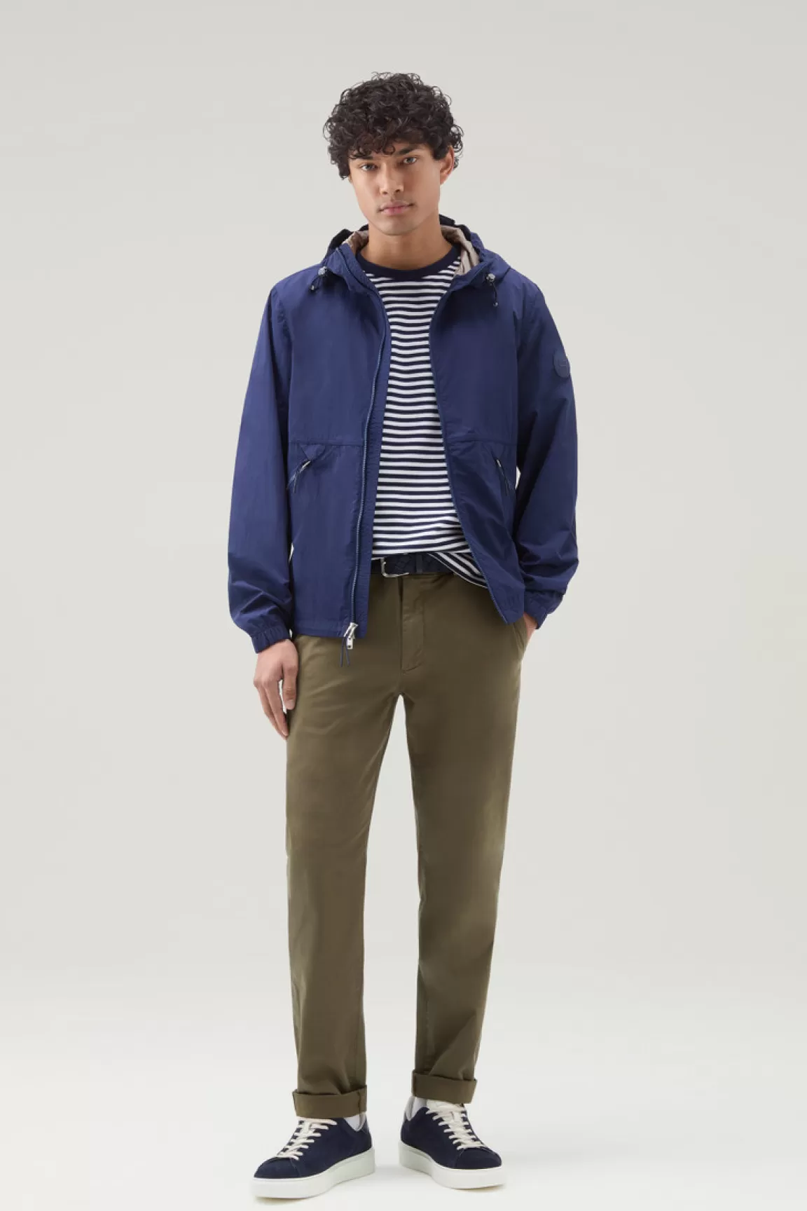 Woolrich Windjack Van Crinkle Nylon Met Capuchon Maritime Blue Cheap