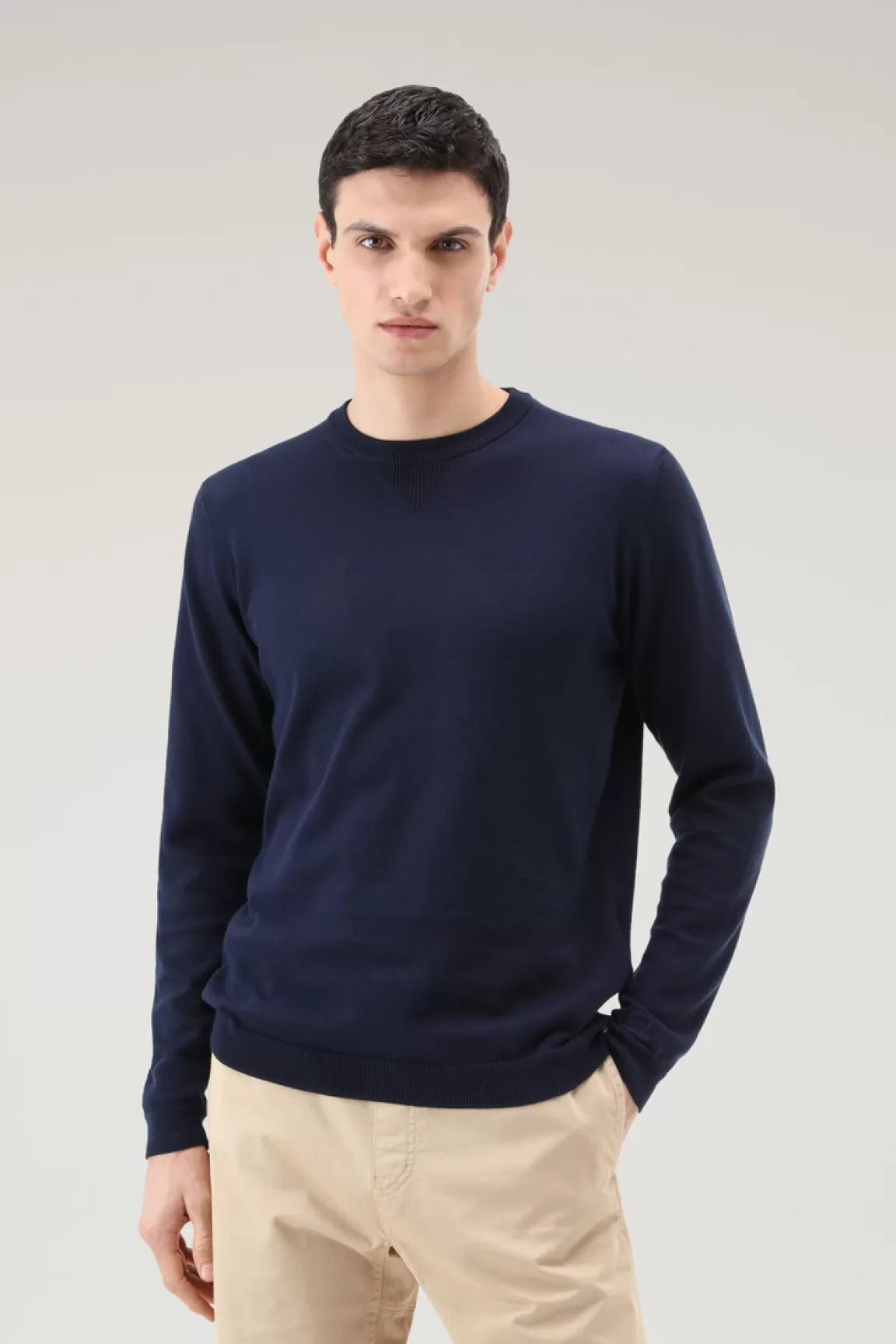 Woolrich Zuiver Katoenen Breiwerk Met Ronde Hals Dark Navy Store