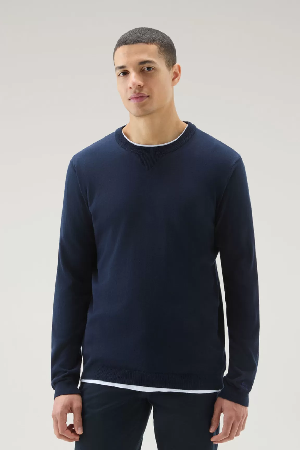 Woolrich Zuiver Katoenen Breiwerk Met Ronde Hals Melton Blue New
