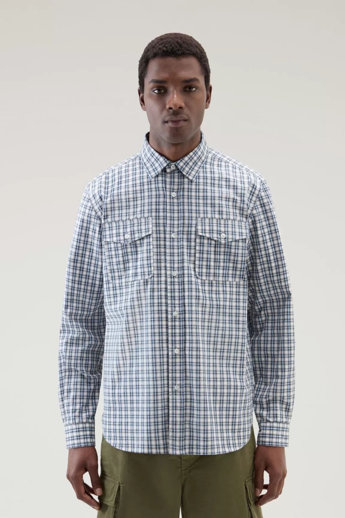 Woolrich Zuiver Katoenen Geruit Overhemd Micro Check Sea Breeze Flash Sale
