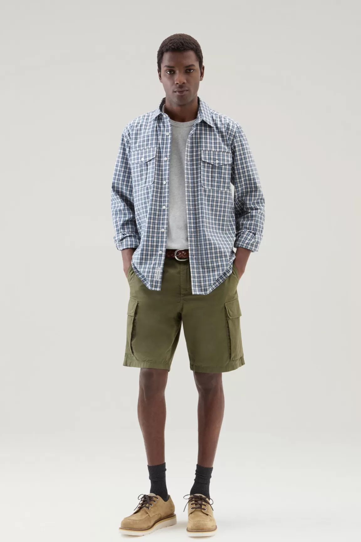 Woolrich Zuiver Katoenen Geruit Overhemd Micro Check Sea Breeze Flash Sale