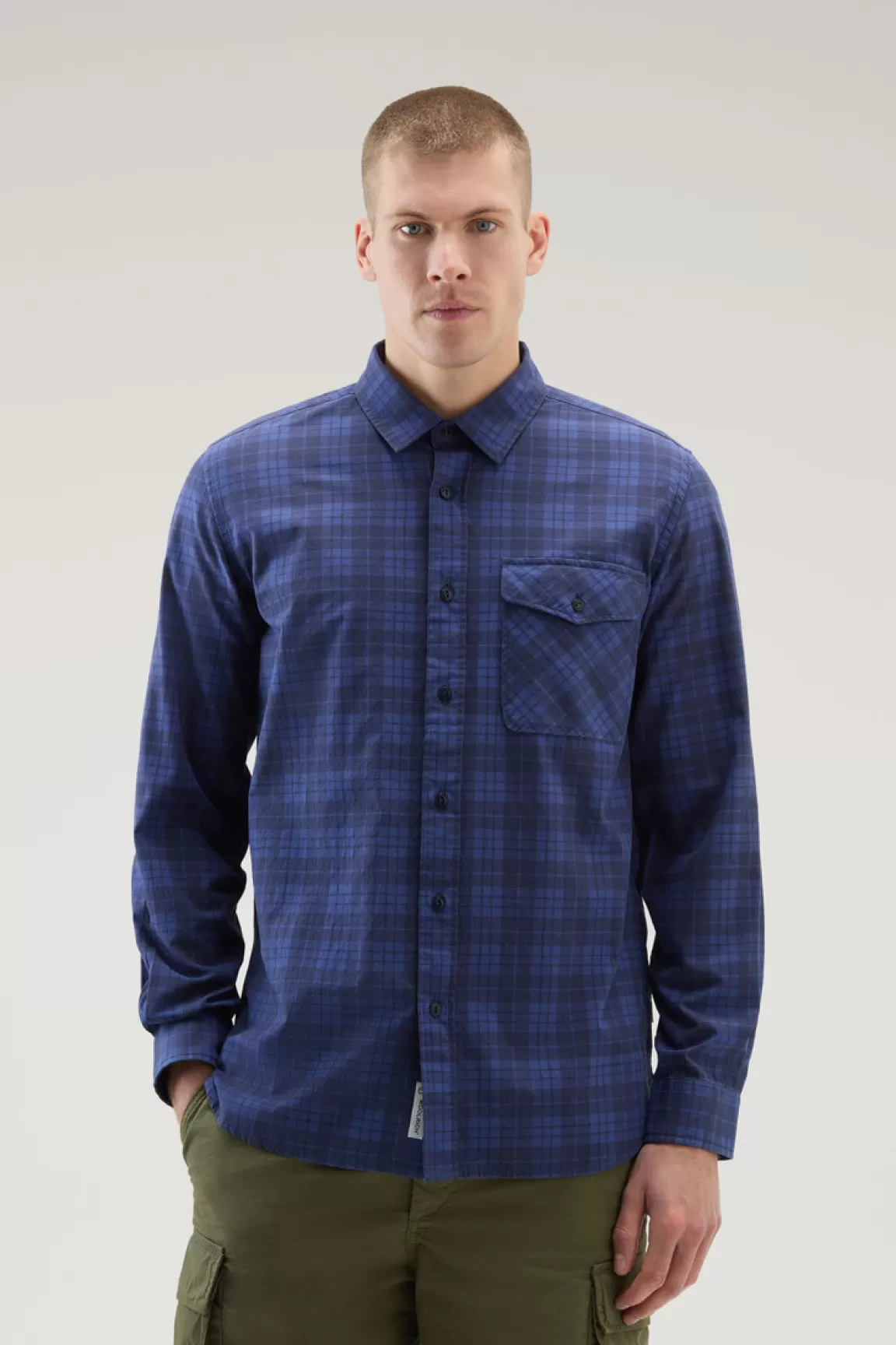 Woolrich Zuiver Katoenen Geruit Overhemd Met Borstzak Blue Check Shop