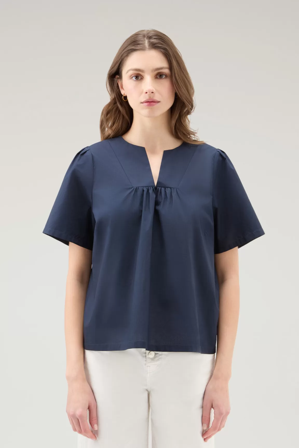 Woolrich Zuiver Katoenen Popeline Blouse Melton Blue Cheap