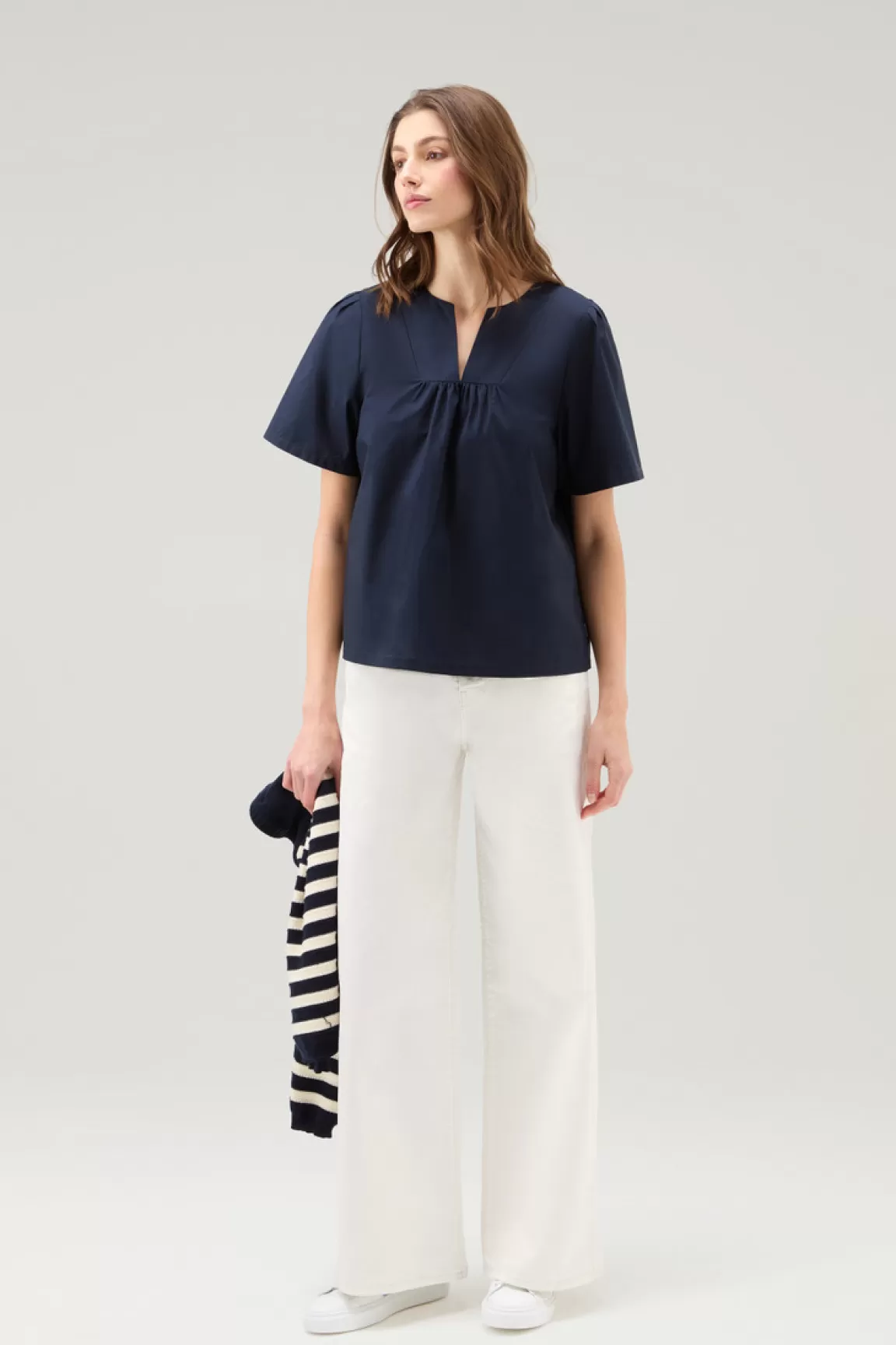 Woolrich Zuiver Katoenen Popeline Blouse Melton Blue Cheap