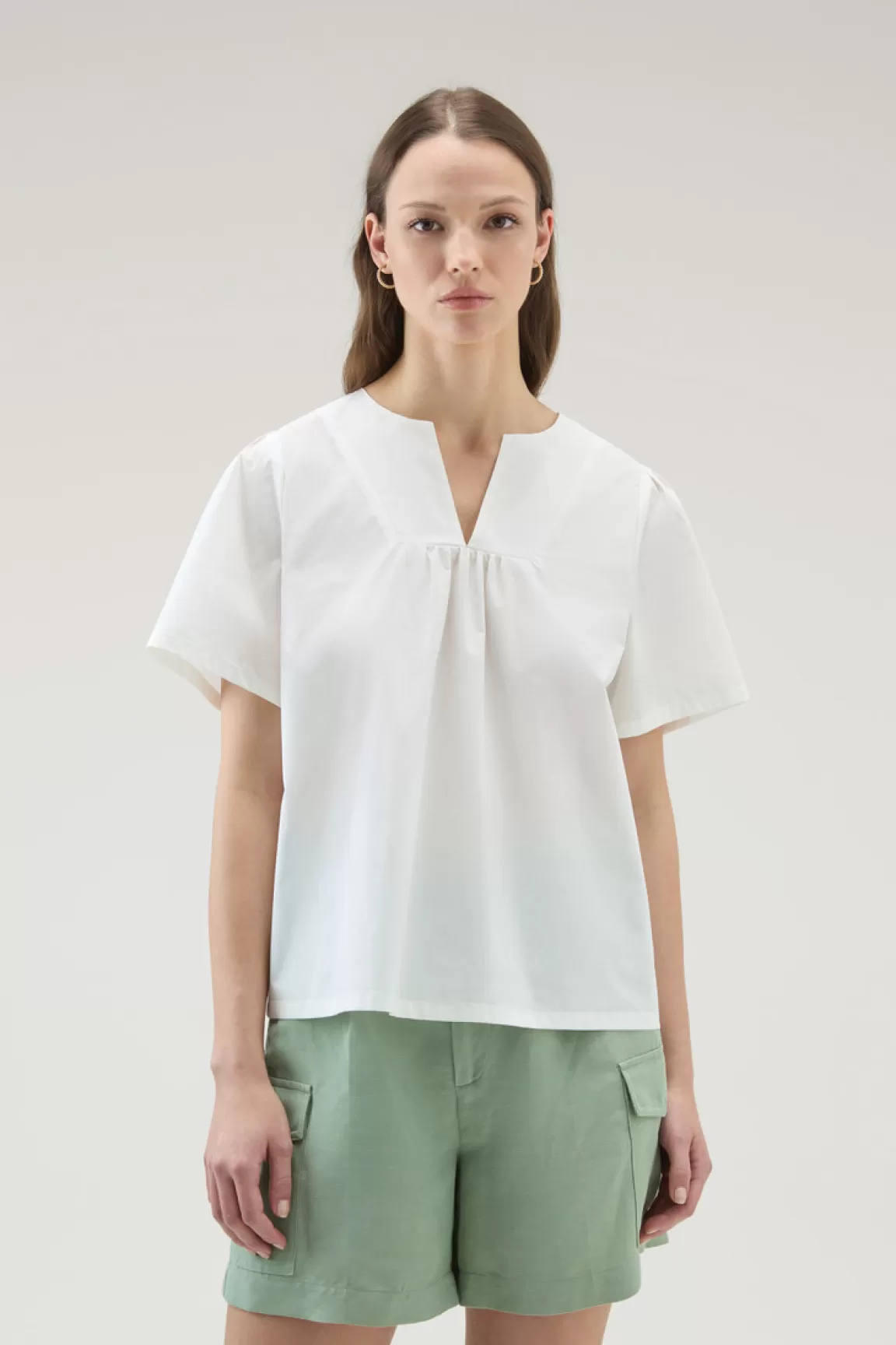 Woolrich Zuiver Katoenen Popeline Blouse Plaster White Flash Sale