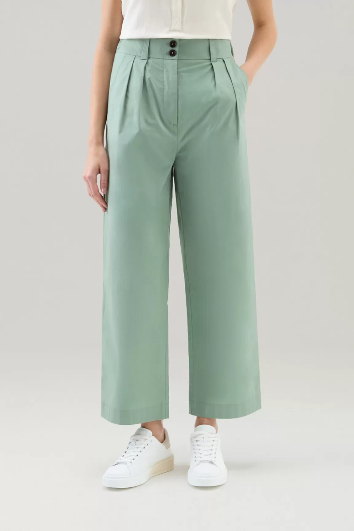 Woolrich Zuiver Katoenen Popeline Broek Sage Shop