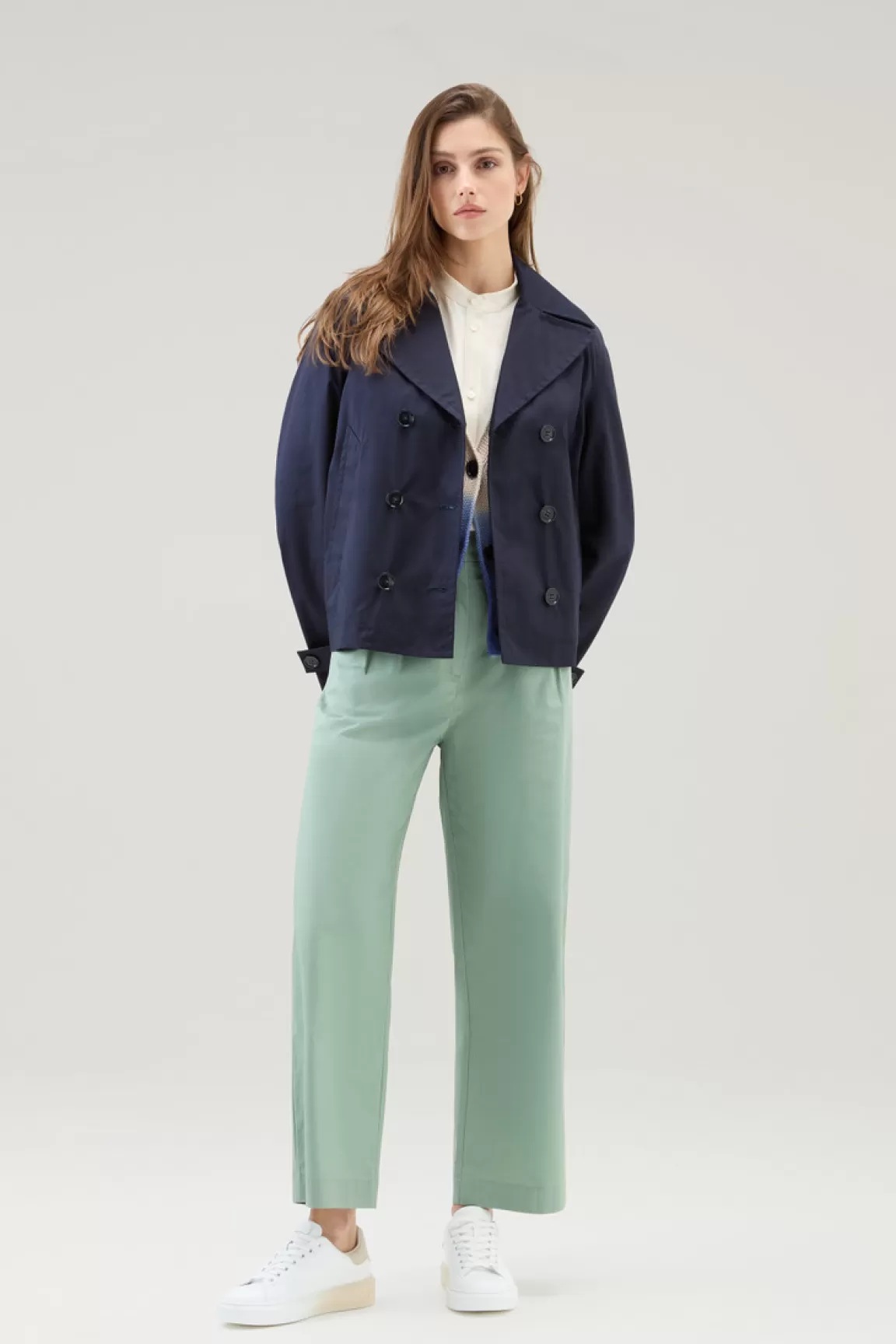 Woolrich Zuiver Katoenen Popeline Broek Sage Shop