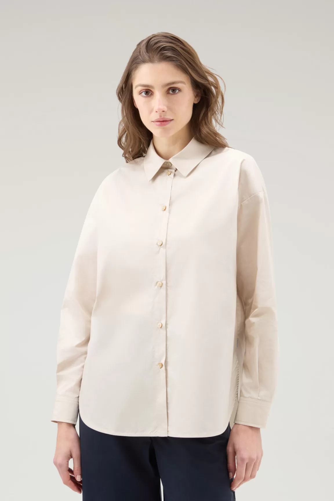 Woolrich Zuiver Katoenen Popeline Overhemd Light Oak Store