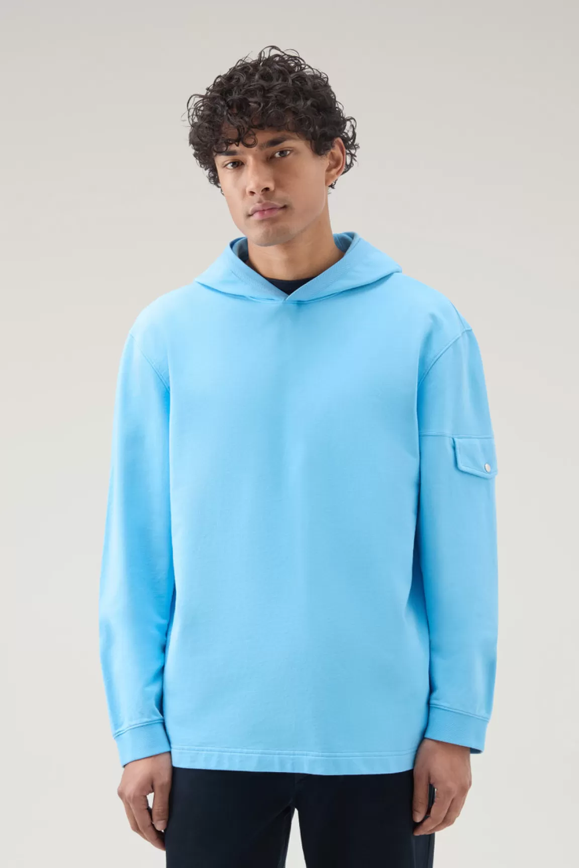 Woolrich Zuiver Katoenen Sweater Met Capuchon En Zak Alaskan Blue Online